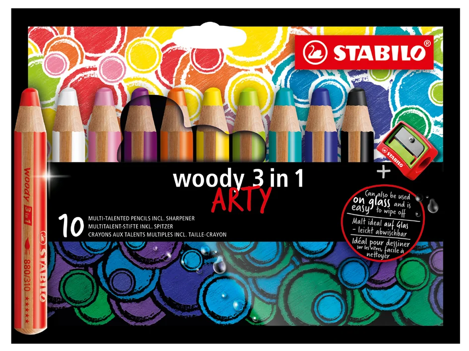 STABILO Crayon multi-talents woody 3en1, étui de 10 ARTY - OEM 880/10-1-20