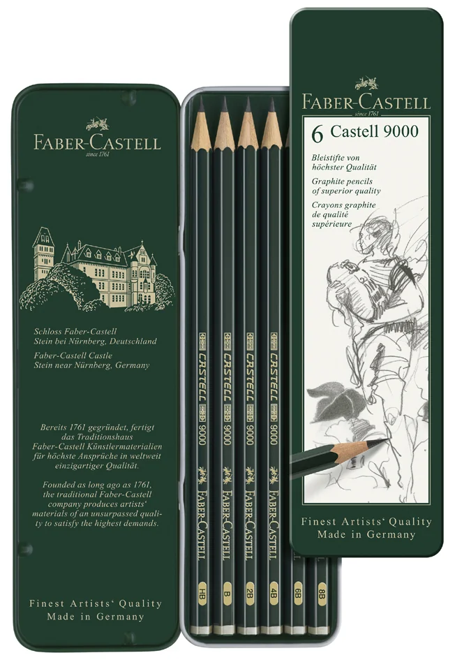FABER-CASTELL Crayon graphite CASTELL 9000, étui métal de 6 - OEM 119063