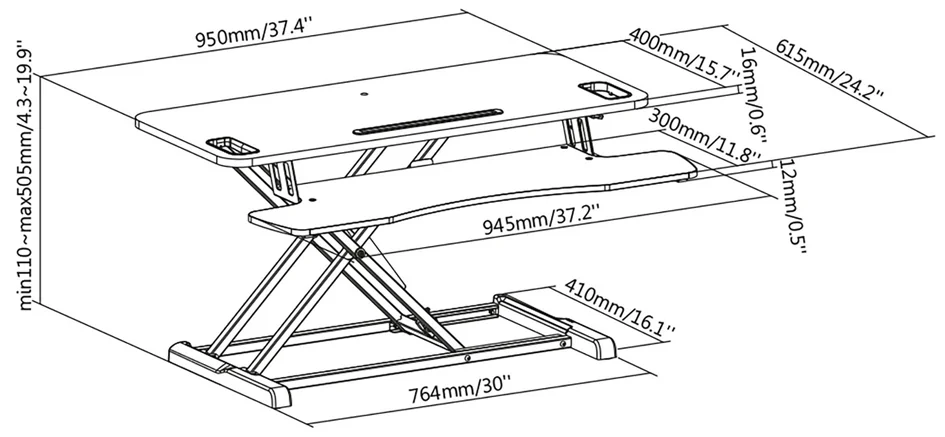 DIGITUS Garniture de bureau assis/debout, hauteur réglable - OEM DA-90380-1