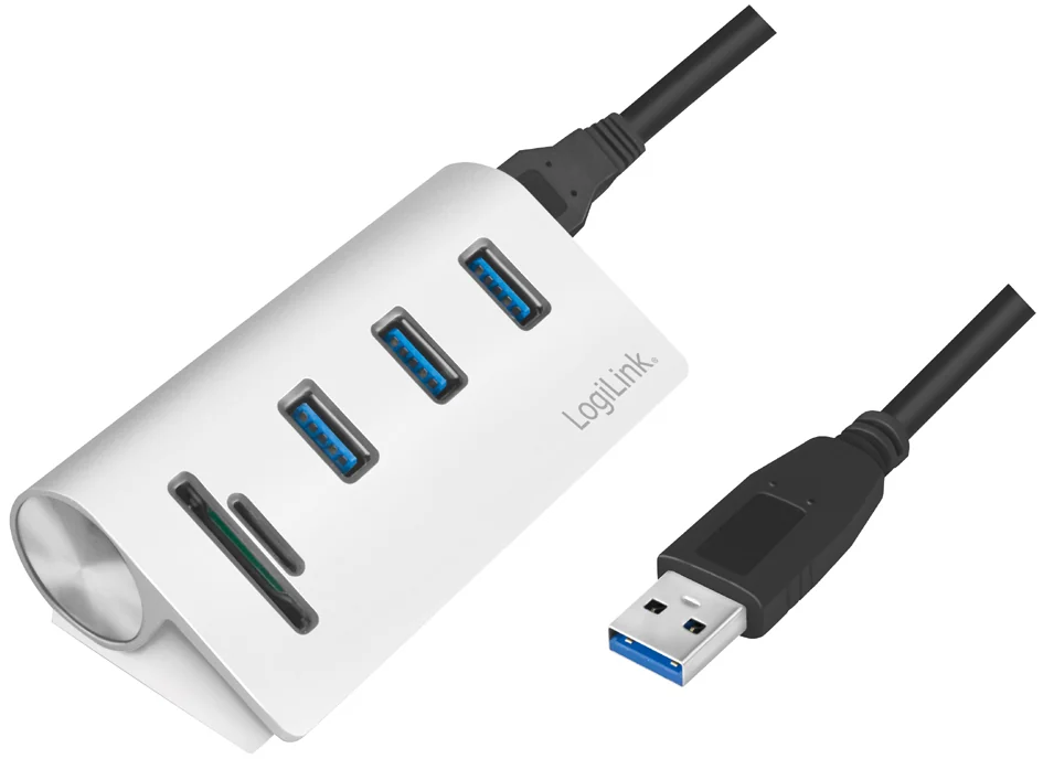 LogiLink Hub USB 3.0 + lecteur de carte, 3 ports, argenté - OEM CR0045
