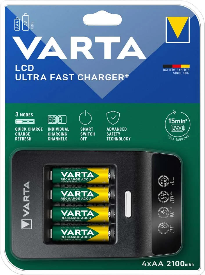 VARTA Chargeur LCD Ultra Fast Charger+, avec 4x piles Mignon - OEM 57685101441