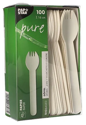 PAPSTAR Fourchette et cuillère 2en1 en papier 'pure', blanc - OEM 88240