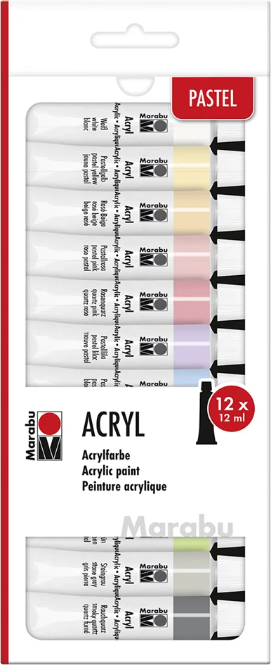 Marabu Set de peinture acrylique 'PASTLL', 12 x 12 ml - OEM 1210000000210