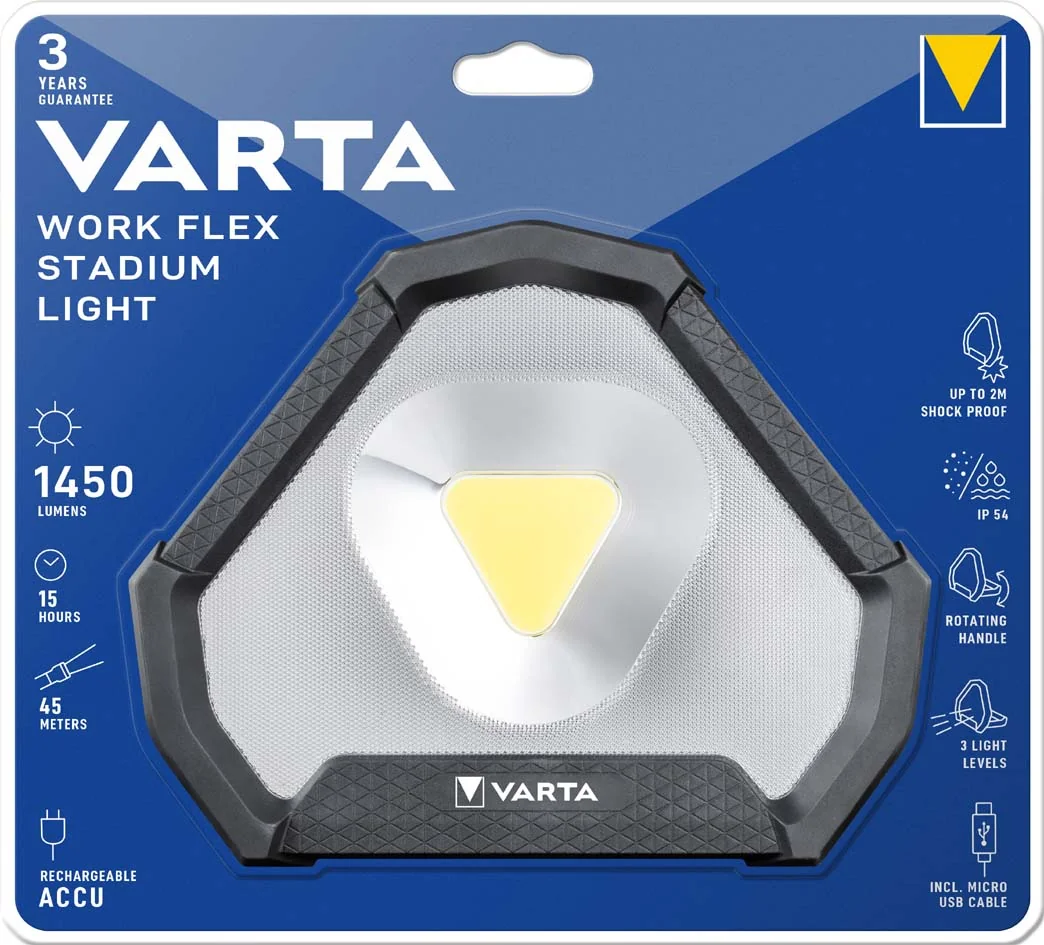 VARTA Lampe de travail rechargeable Work Flex Stadium Light - OEM 18647 101 401