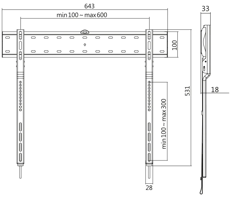 LogiLink Support mural pour TV, plat, pour 109,22-203,20 cm - OEM BP0117