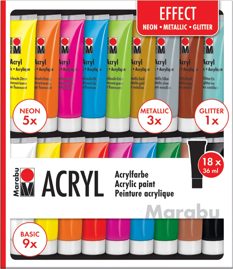 Marabu Set de peinture acrylique 'EFFECT', 18 x 36 ml - OEM 1210000000209