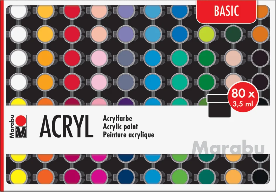 Marabu Set de peinture acrylique 'BASIC', 80 x 3,5 ml - OEM 1210000000207