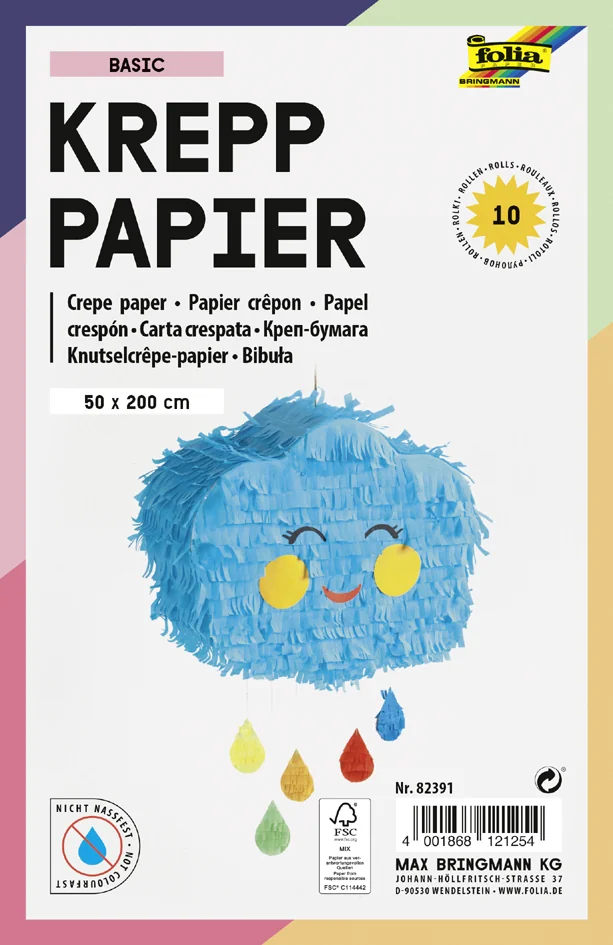 folia Rouleau de papier crêpon BASIC, 500 mm x 2 m, assorti - OEM 82391