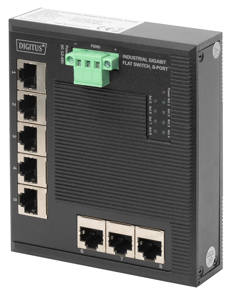 DIGITUS Commutateur industriel plat Gigabit, 8 ports, IP40 - OEM DN-651127