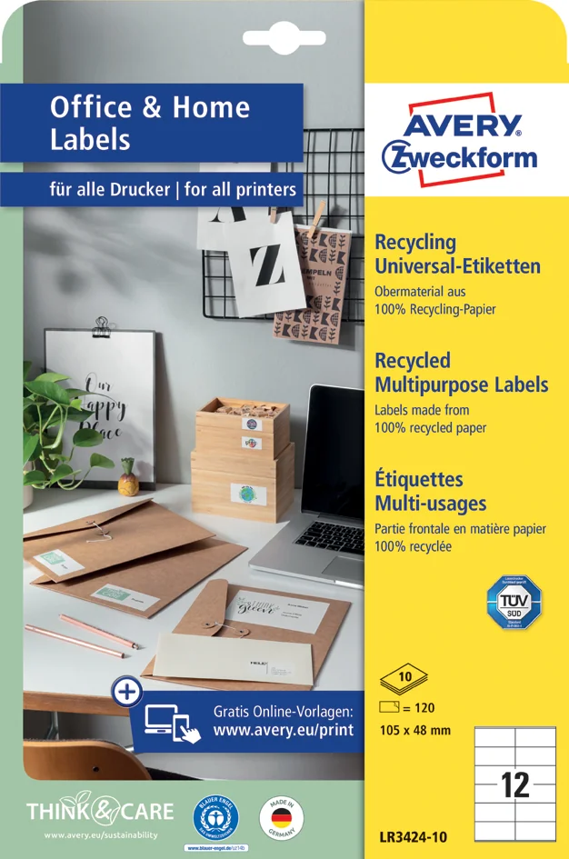 AVERY Zweckform Etiquettes multi-usage recyclées Home Office - OEM LR3483-10