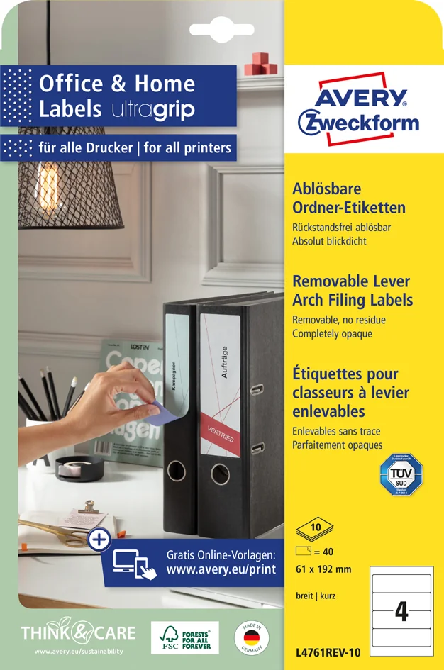 AVERY Zweckform Etiquettes pour dos de classeur, 61 x 192 mm - OEM L4761REV-10