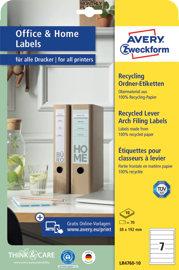 AVERY Zweckform Etiquette dos classeur recyclée Home Office - OEM LR4760-10