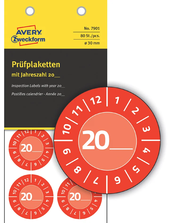 AVERY Zweckform Plaquette de contrôle, 20xx à inscrire, bleu - OEM 7903