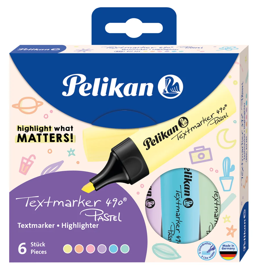 Pelikan Surligneur 490 Pastel, étui de 6, couleurs assorties - OEM 100436031