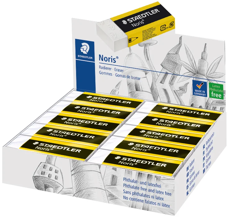 STAEDTLER Gomme plastique Noris, blanc, présentoir de 20 - lot de 20 - OEM 526 N20