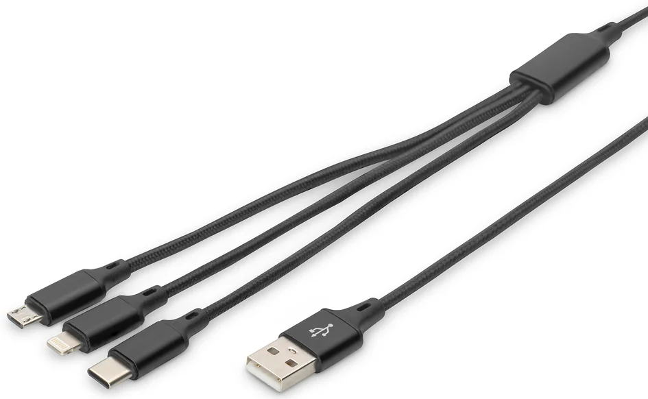 DIGITUS Câble de charge 3-en-1, USB A-Lightning + Micro USB - OEM AK-300160-010-S