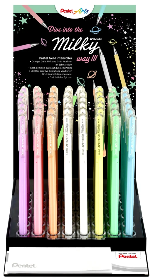 Pentel Stylo roller à encre gel Hybrid Milky, présentoir - OEM K108P-4E