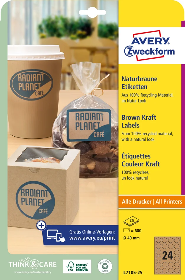 AVERY Zweckform Etiquette couleur Kraft, diamètre : 60 mm - OEM L7106-25