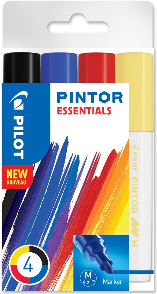 PILOT Marqueur à pigment PINTOR, medium, set de 4 ESSENTIALS - OEM 537533