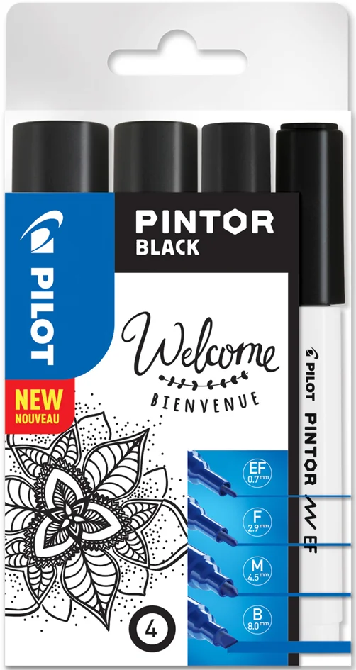 PILOT Marqueur à pigment PINTOR, medium, set de 4 'BLACK' - OEM 537519
