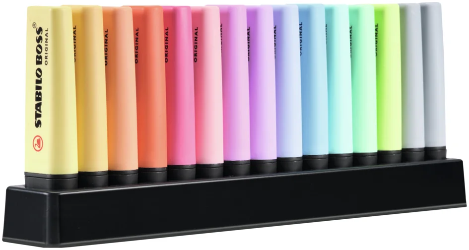 STABILO Surligneur BOSS ORIGINAL PASTEL, set de table de 15 - OEM 7015-02-5