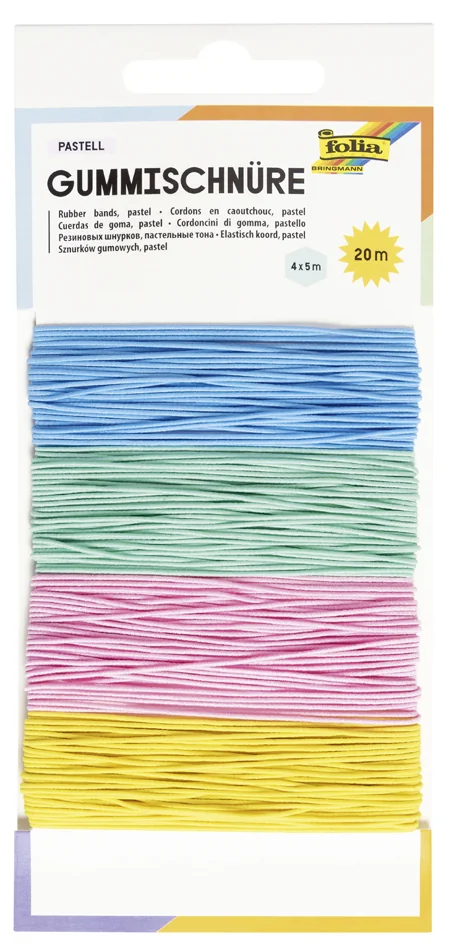 folia Cordon en caoutchouc PASTEL, 4 couleurs de 5 m assorti - OEM 13704