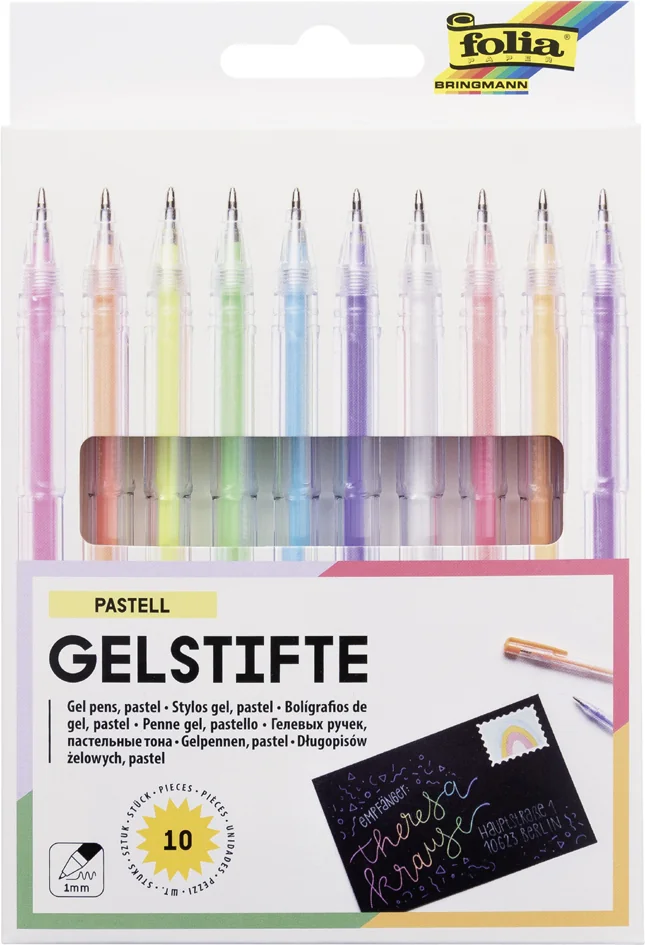 folia Stylo gel PASTELL, couleurs assorties, étui de 10 - OEM 1912