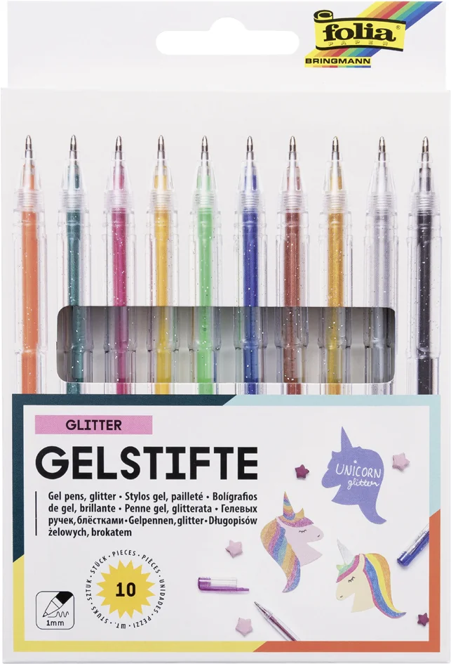 folia Stylo gel GLITTER, couleurs assorties, étui de 10 - OEM 1913