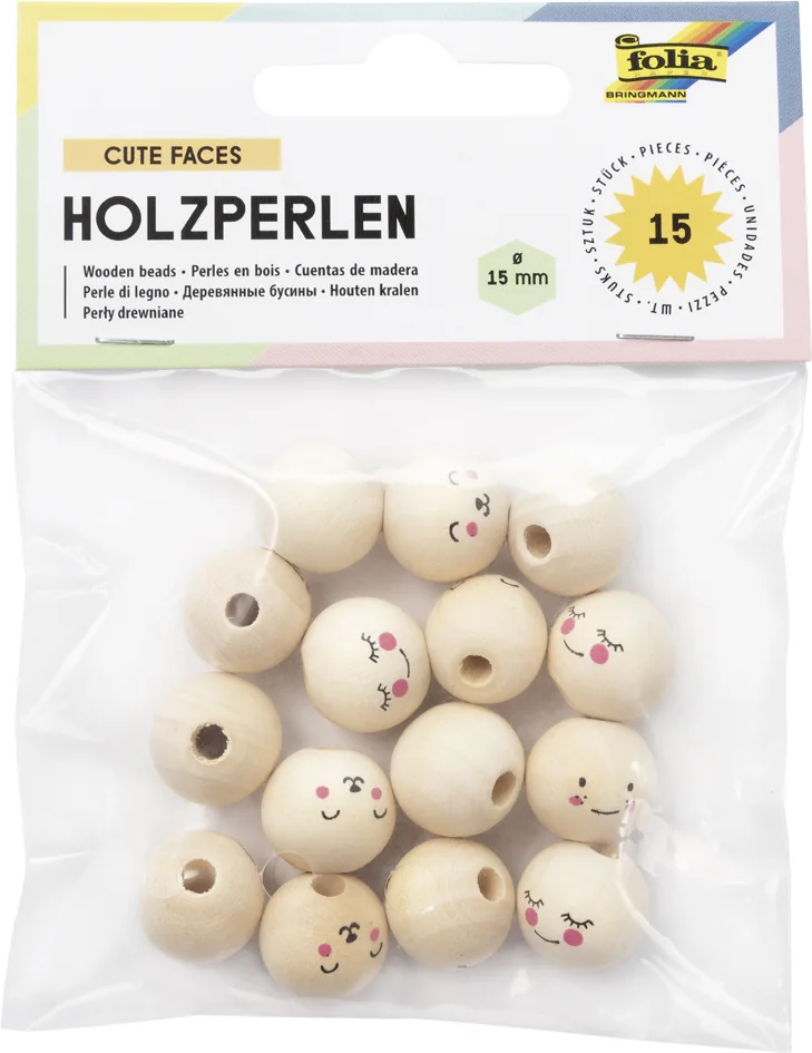 folia Perles en bois CUTE FACES, rond - OEM 22981