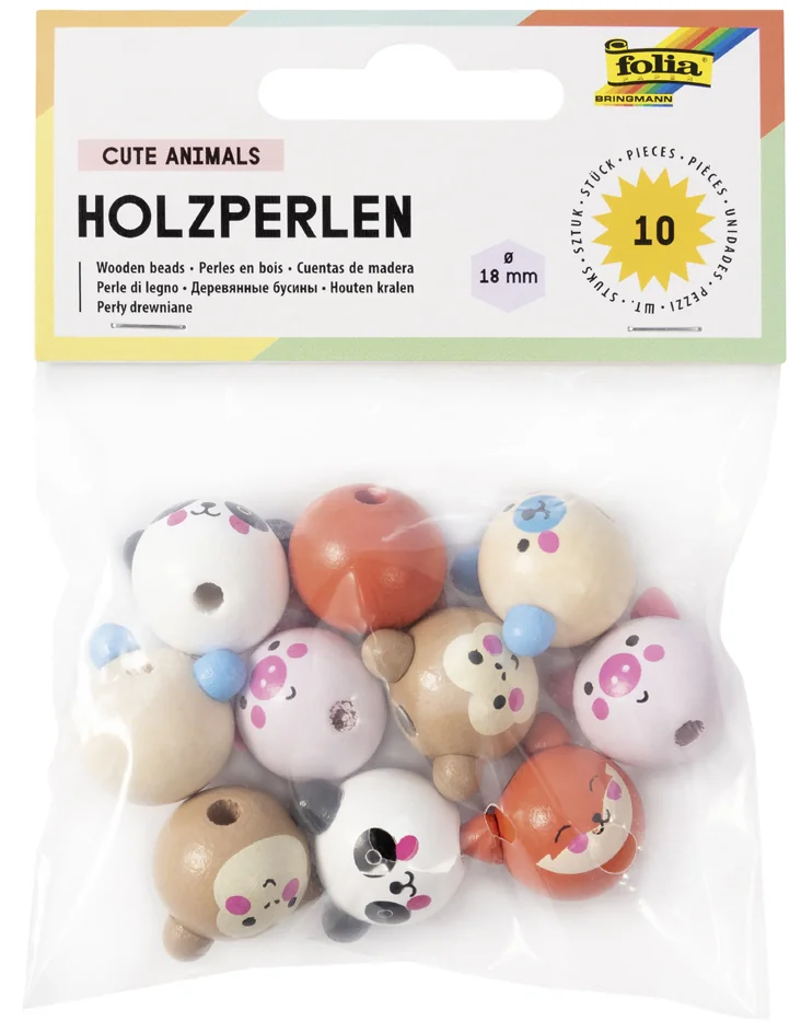 folia Perles en bois CUTE ANIMALS, rond - OEM 22982