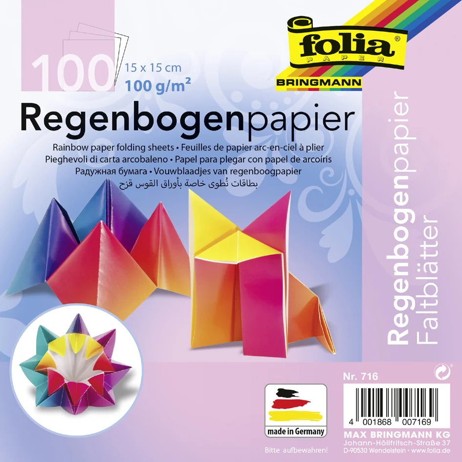 folia Papier à plier Arc-en-ciel, 150 x 150 mm, 100 g/m2 - OEM 716