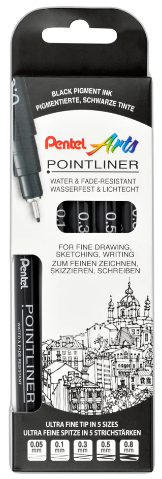 Pentel Feutre technique permanent Pointliner, set de 5, noir - OEM S20P-5