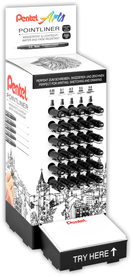 Pentel Feutre technique permanent Pointliner, présentoir - OEM S20P-30E