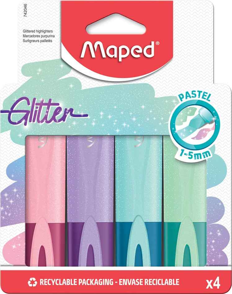 Maped Surligneur Glitter PASTEL, étui carton de 4 - OEM 742046
