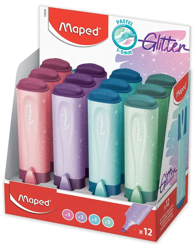 Maped Surligneur FLUO'PEPS Glitter PASTEL, présentoir de 12 - lot de 12 - OEM 742038