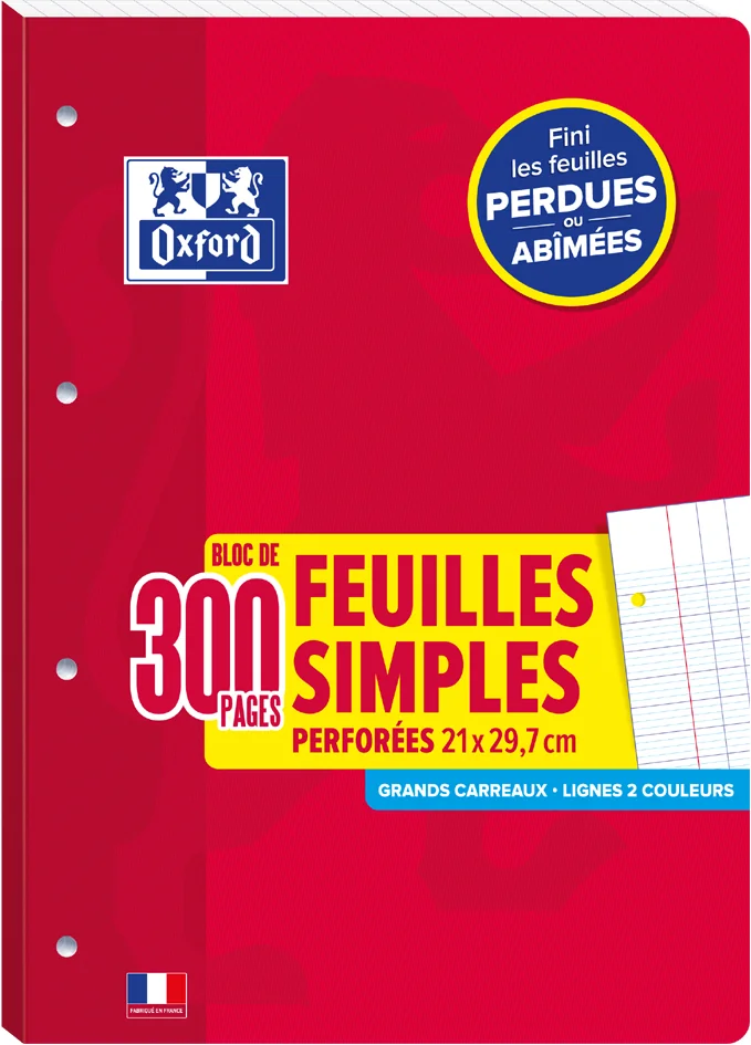 Oxford Bloc de feuilles simples perforées, A4, seyès - OEM 400 114 566