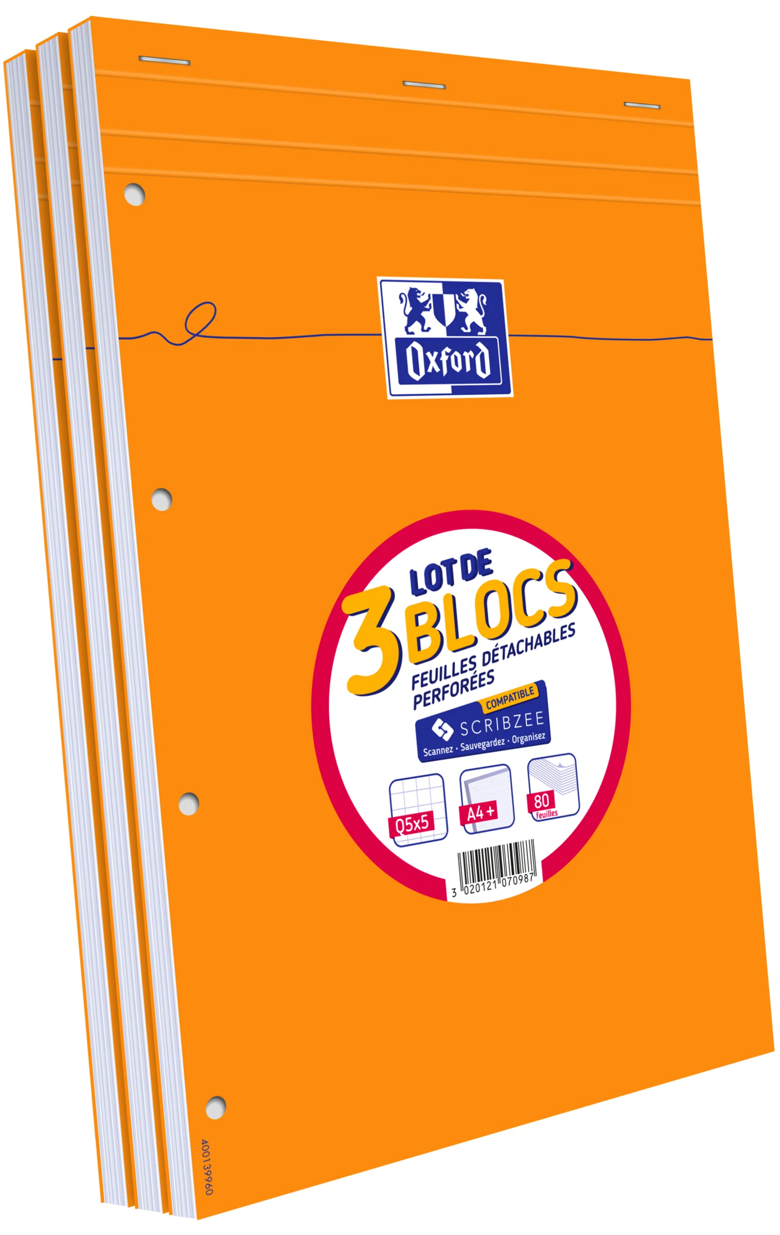 Oxford Bloc-notes, A4, quadrillé, perforé 4 trous, lot de 3 - OEM 400139960