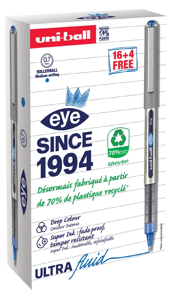 uni-ball Stylo roller eye fine UB157E, VALUE PACK, bleu - OEM LTUB157E/16+4GB