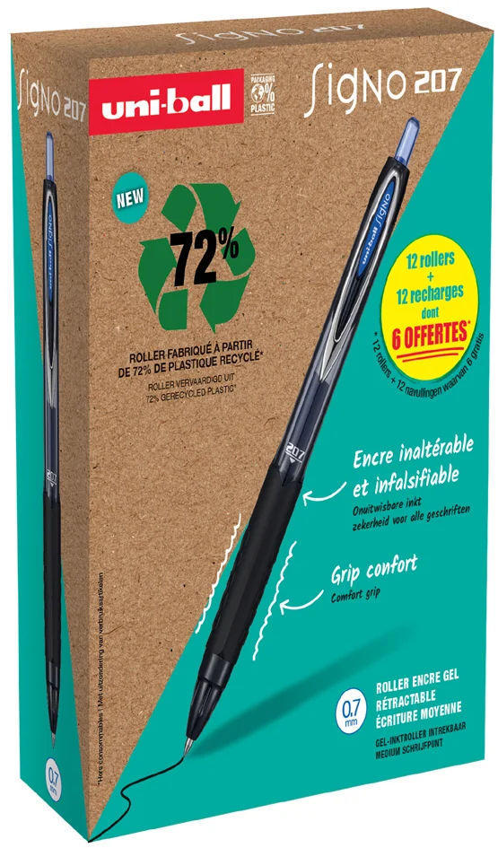 uni-ball Stylo roller encre gel SIGNO 207E, VALUE PACK, noir - OEM LTUMN207E/12+6N