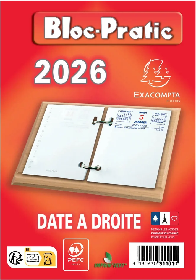 Exacompta Bloc de bureau Bloc-Pratic, 2027, date à droite - OEM 31101E