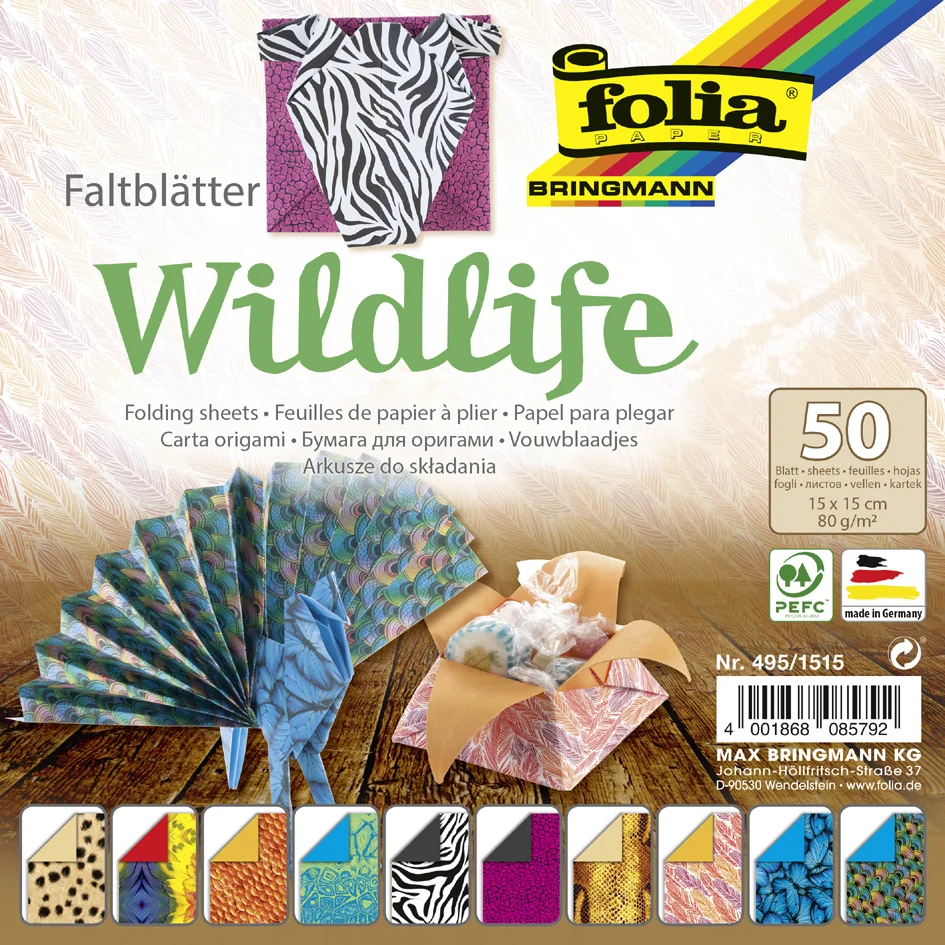 folia Feuille de papier à plier 'Wildlife', 150 x 150 mm - OEM 495/1515
