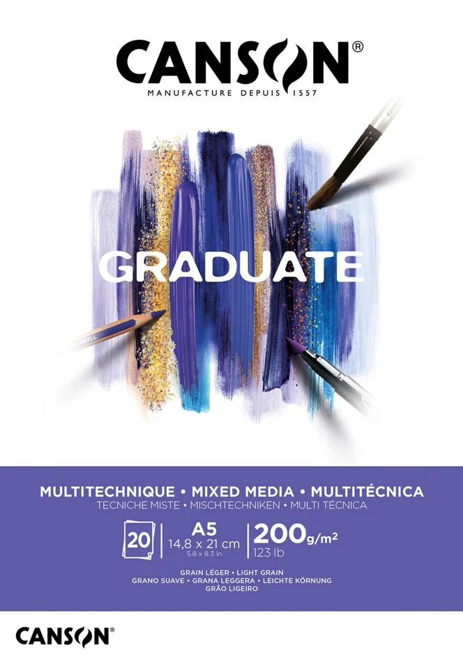 CANSON Bloc de dessin GRADUATE MIXED MEDIA, A4, blanc - OEM C400110377