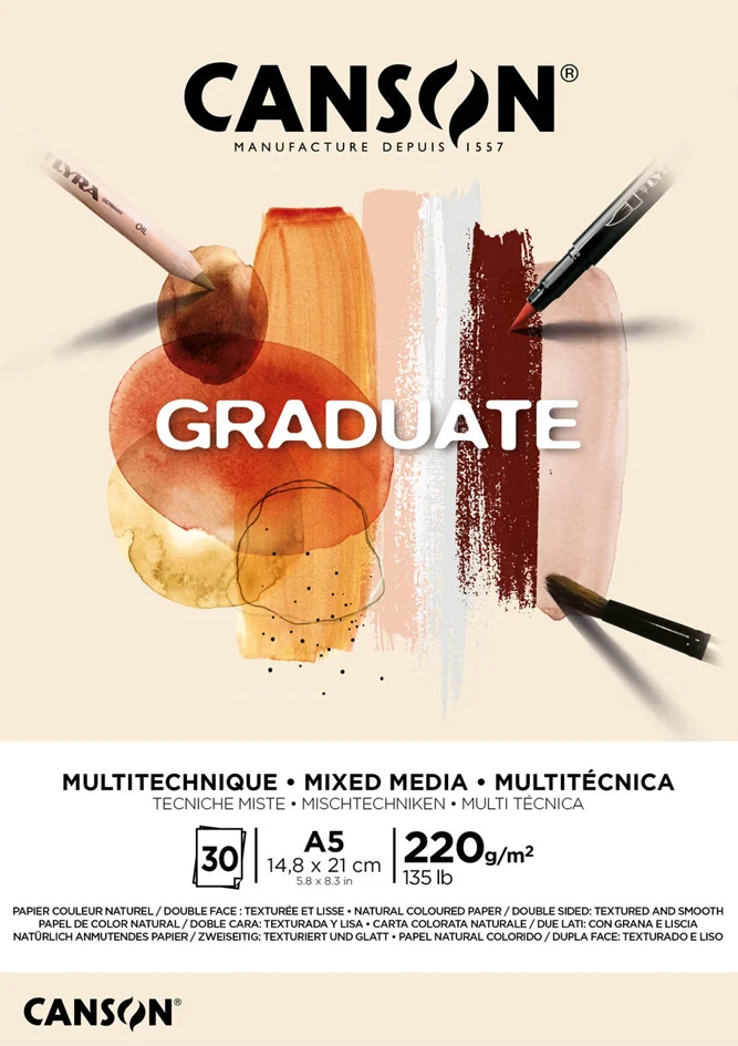 CANSON Bloc de dessin GRADUATE MIXED MEDIA, naturel, A5 - OEM C400110367