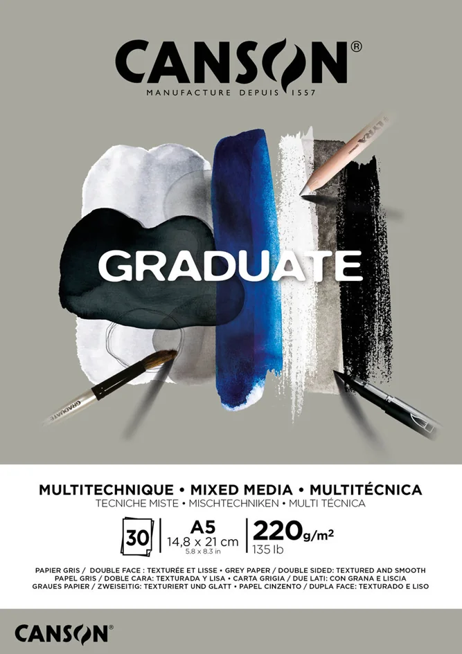 CANSON Bloc de dessin GRADUATE MIXED MEDIA, gris, A3 - OEM C400110372