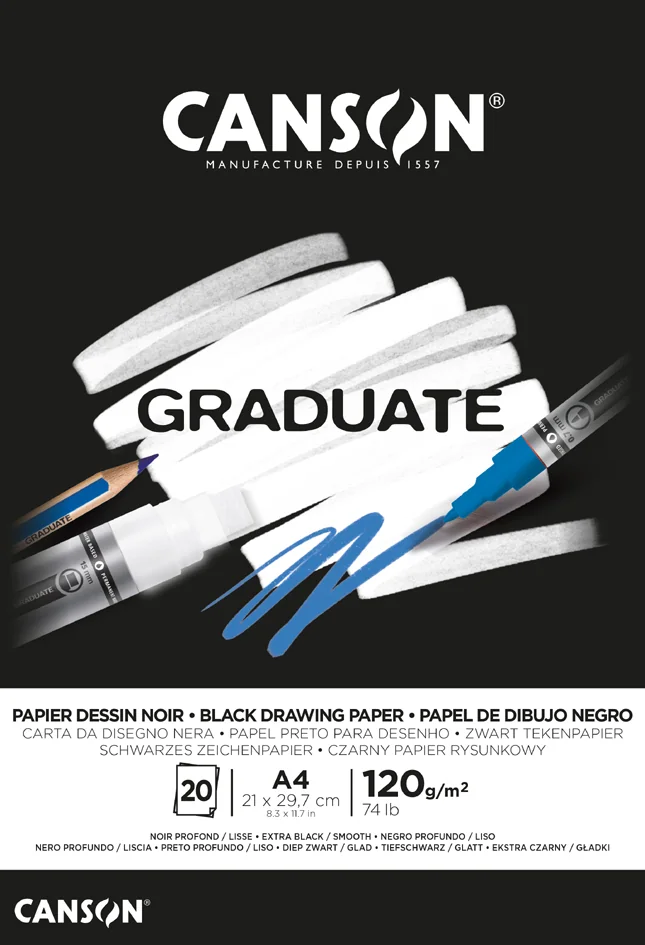 CANSON Bloc de dessin GRADUATE PAPIER NOIR, A5 - OEM C400110385