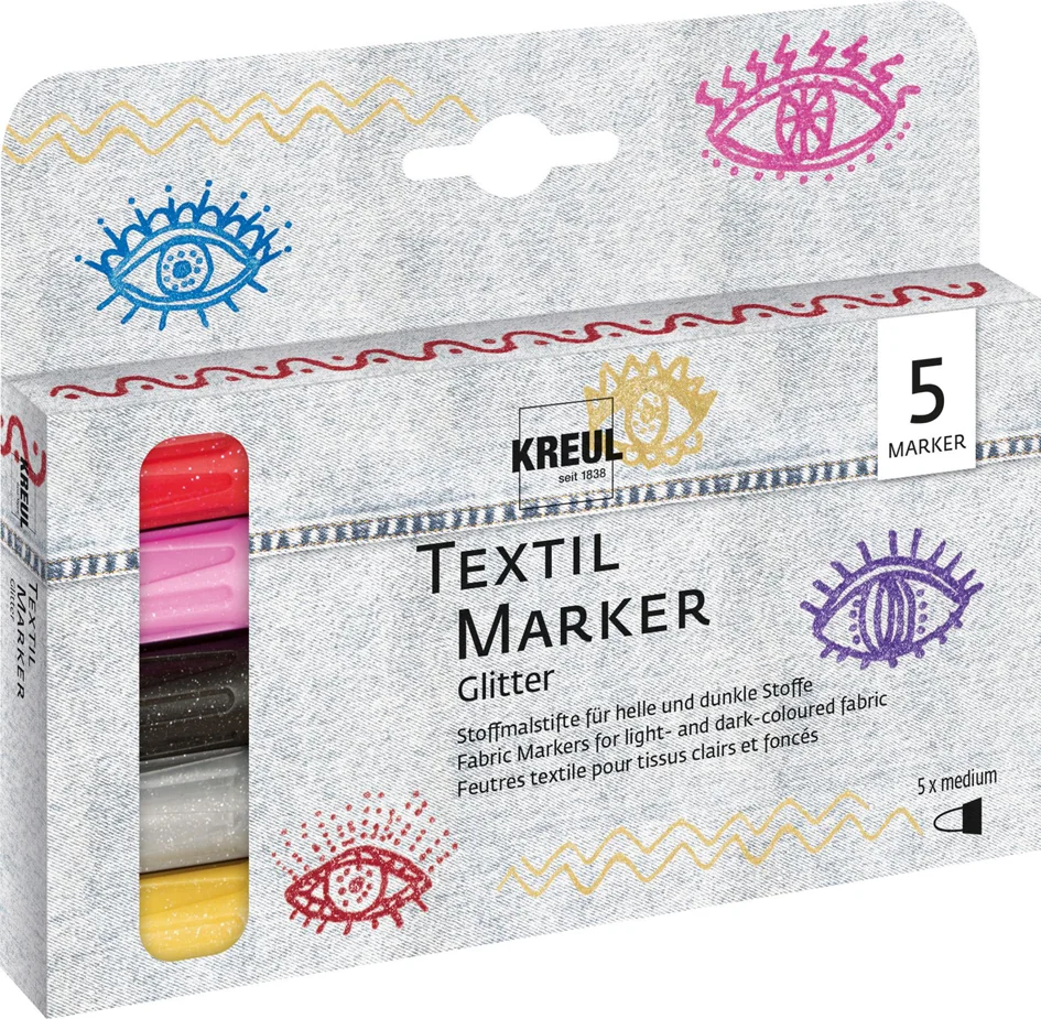 KREUL Feutre textile Glitter, set médium de 5 - OEM 92651