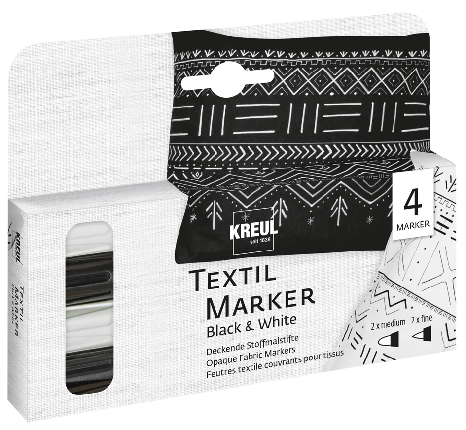 KREUL Feutre textiler Opak, set de 4 Black & White - OEM 92751