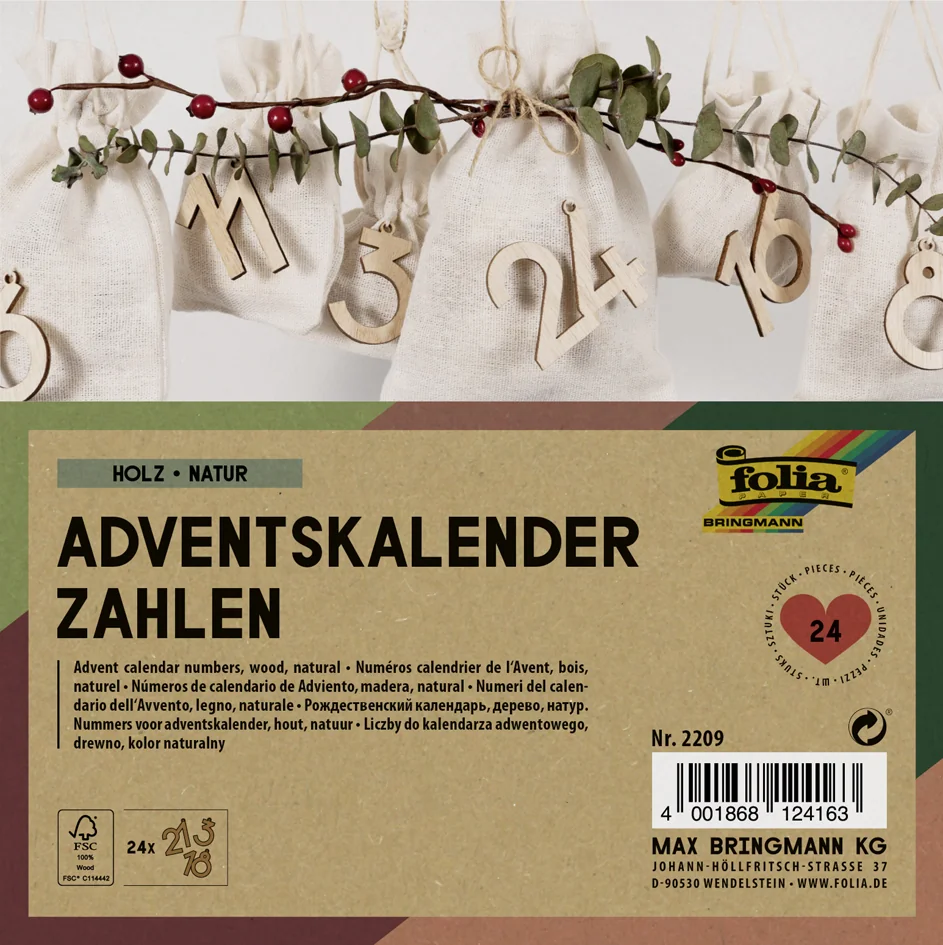 folia Chiffres en bois pour calendrier de l'Avent, naturel - OEM 2209