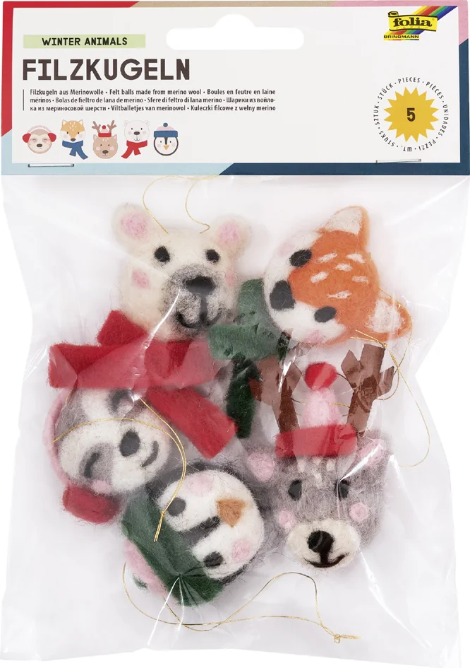 folia Boules en feutre ANIMAUX EN HIVER, 5 pièces - OEM 5290