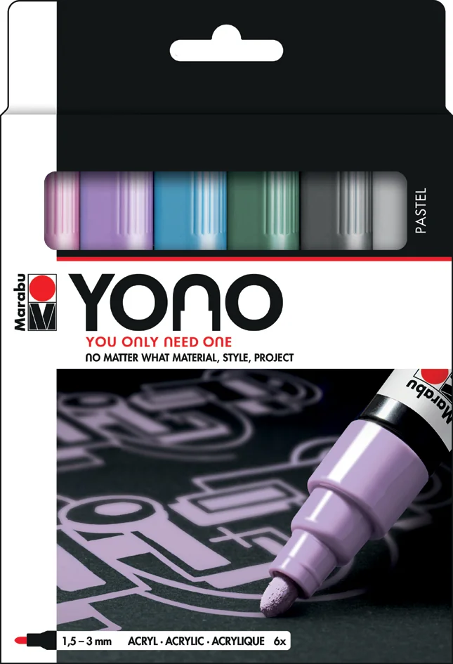 Marabu Marqueur acrylique YONO, 1,5-3,0 mm, set de 6 PASTEL - OEM 1240000004003